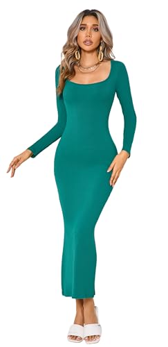 R.Vivimos Women's Maxi Lounge Dress Long Sleeve Square Neck